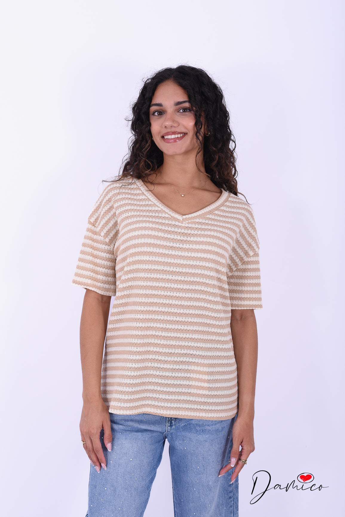 T-shirt a righe scollo a v breathable