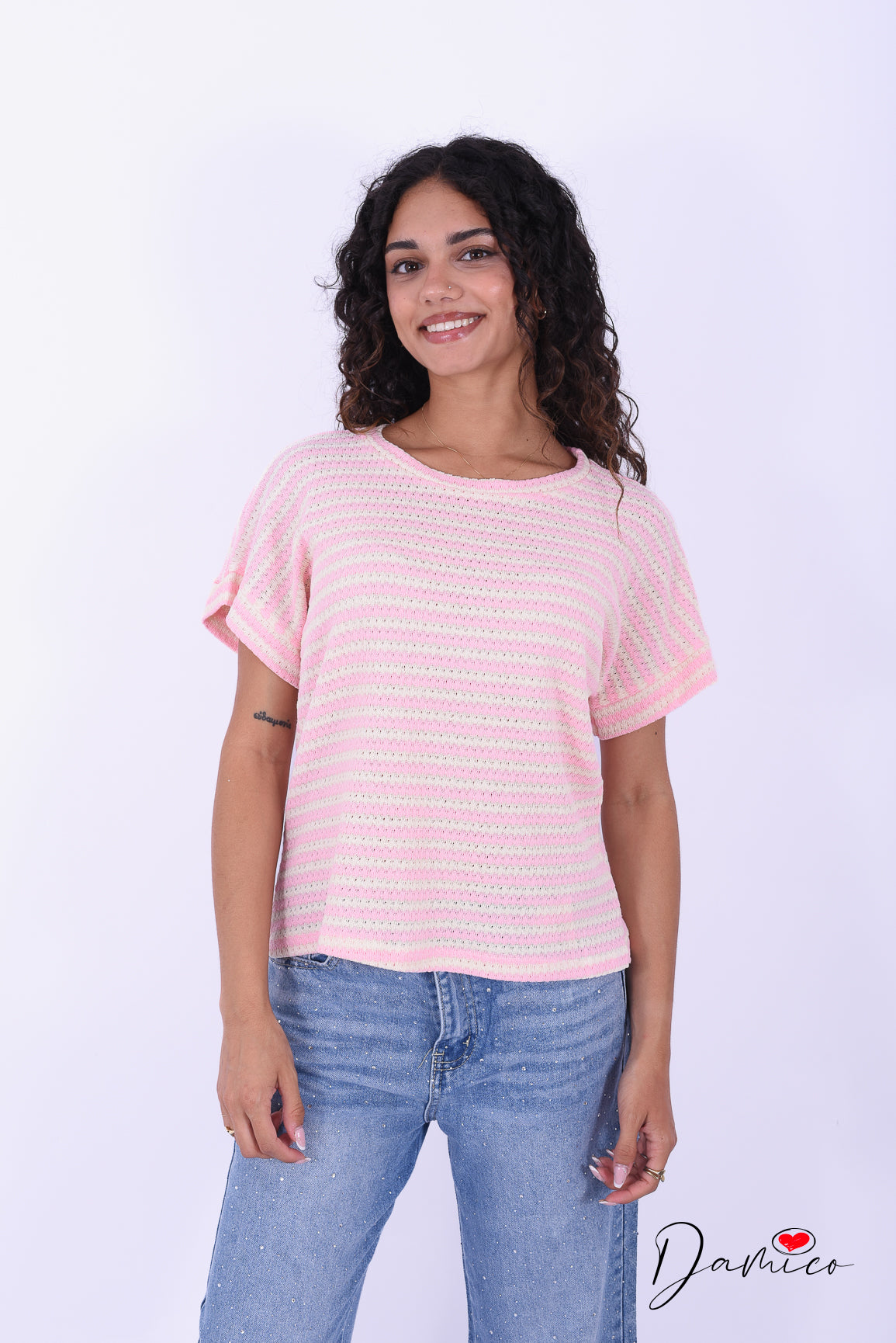 T-shirt a righe scollo tondo breathable