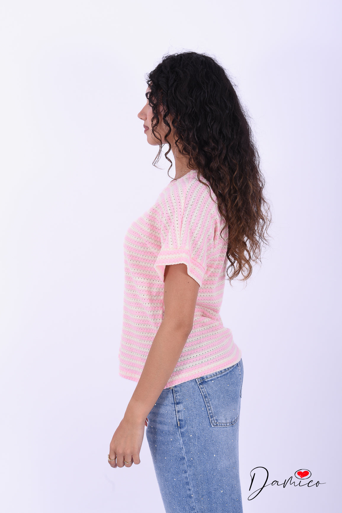 T-shirt a righe scollo tondo breathable