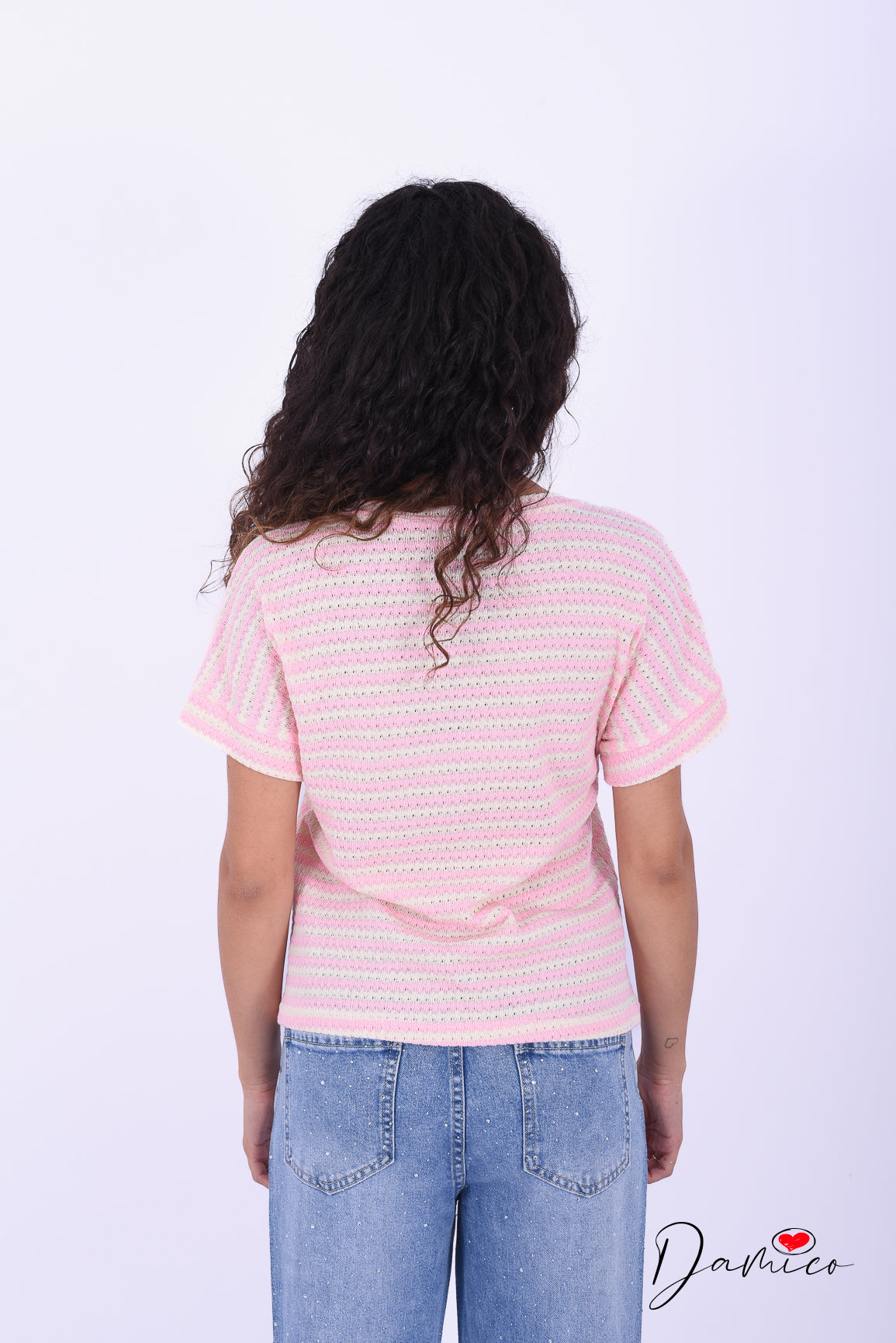 T-shirt a righe scollo tondo breathable