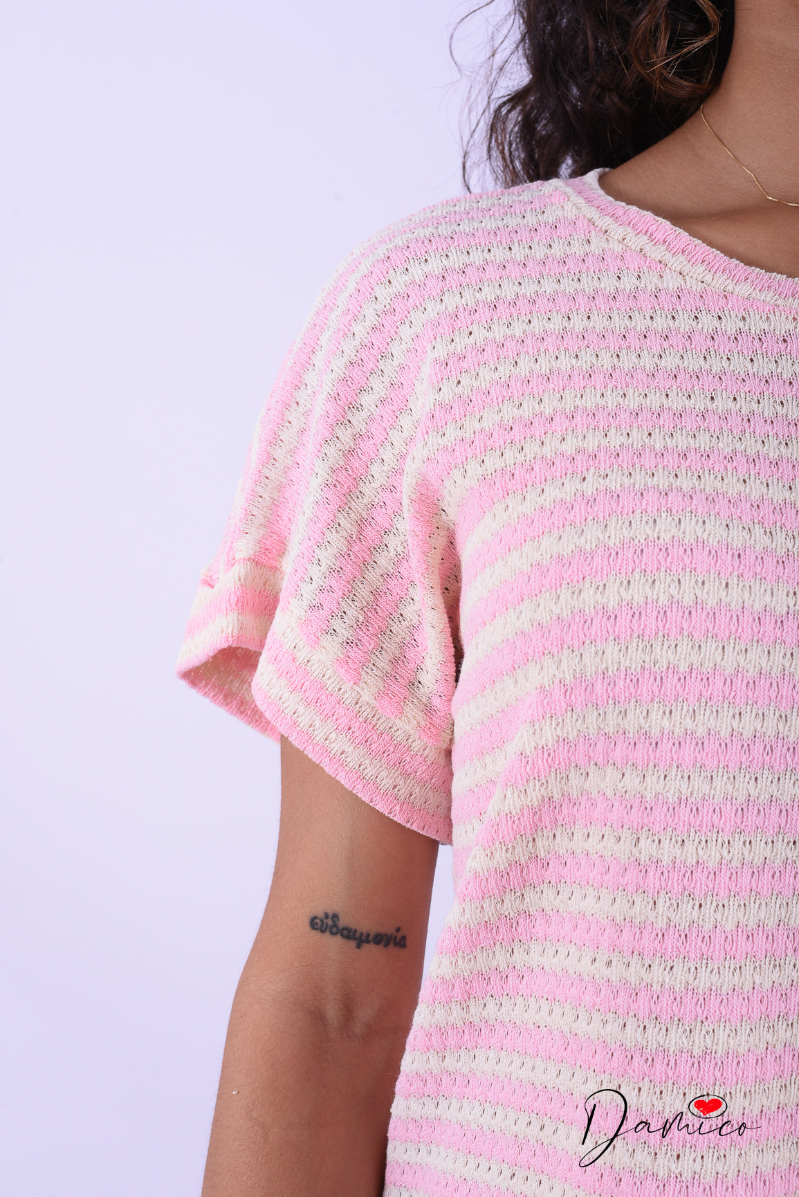 T-shirt a righe scollo tondo breathable