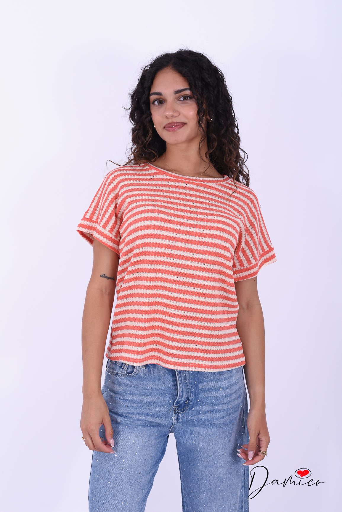 T-shirt a righe scollo tondo breathable