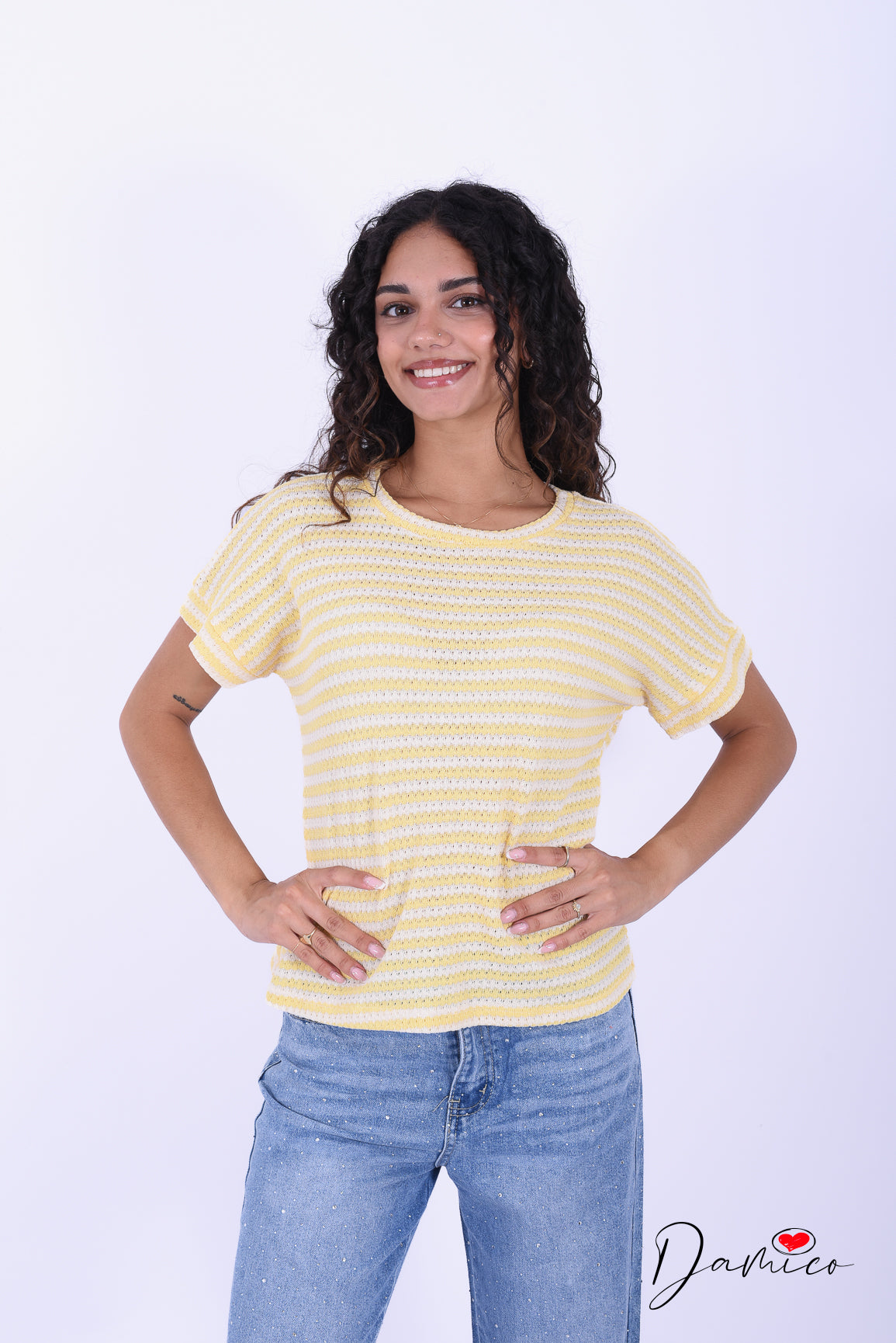 T-shirt a righe scollo tondo breathable
