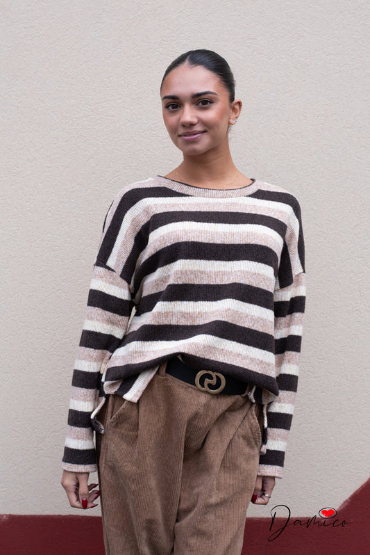 Maxi maglia a righe tricolor