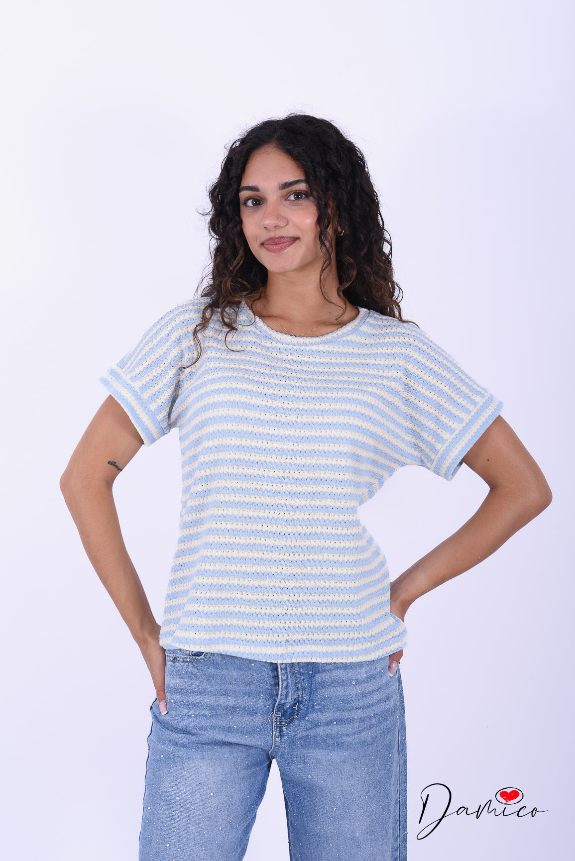 T-shirt a righe scollo tondo breathable