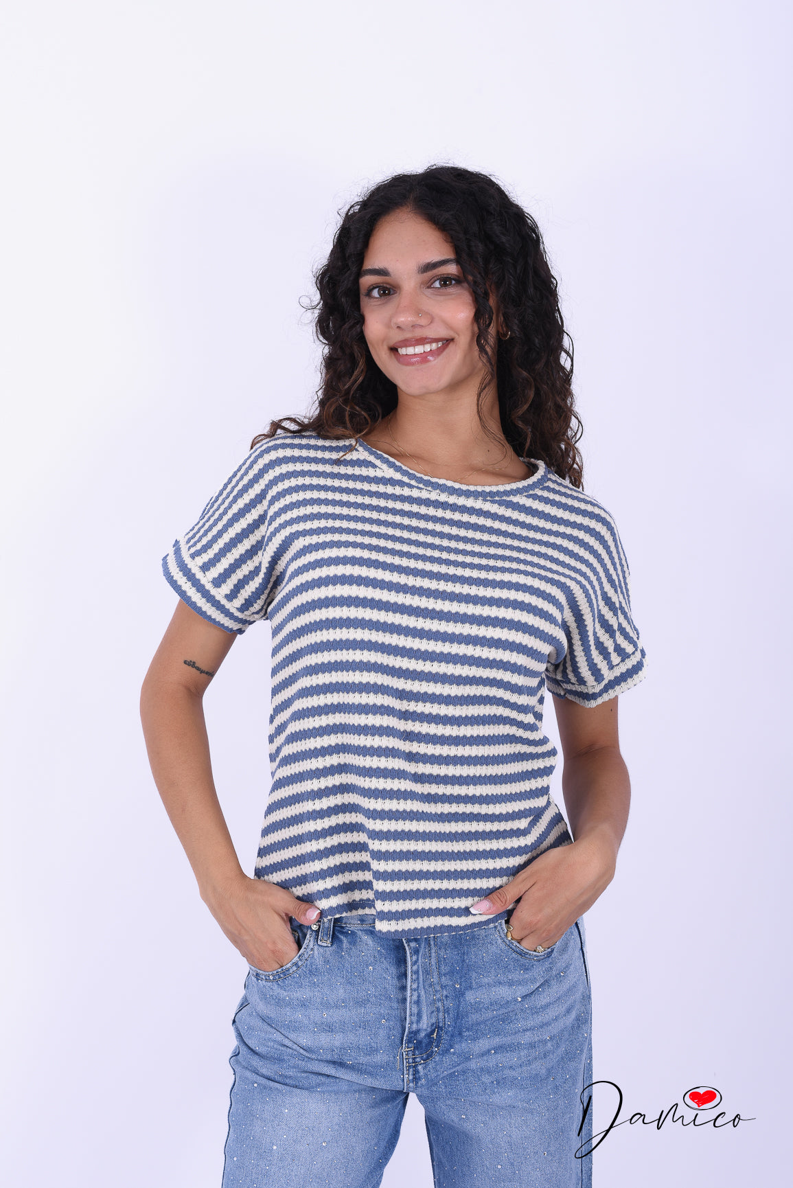 T-shirt a righe scollo tondo breathable