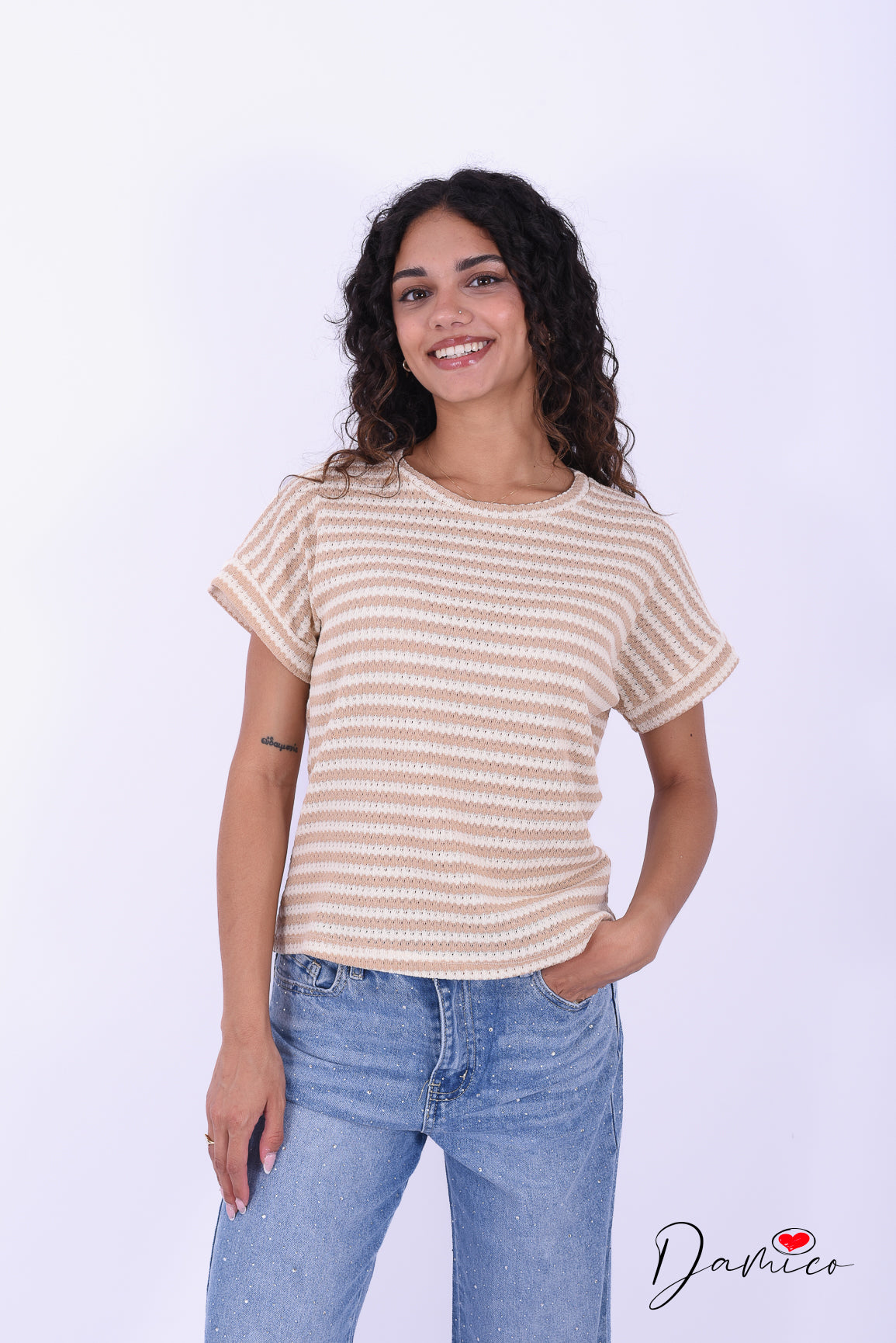 T-shirt a righe scollo tondo breathable