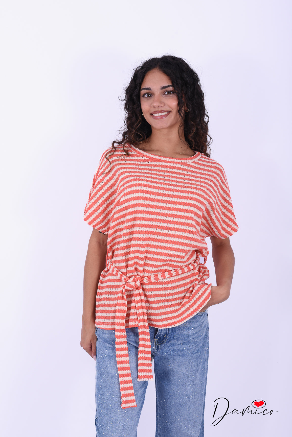 T-shirt lunga a righe breathable con cinturina