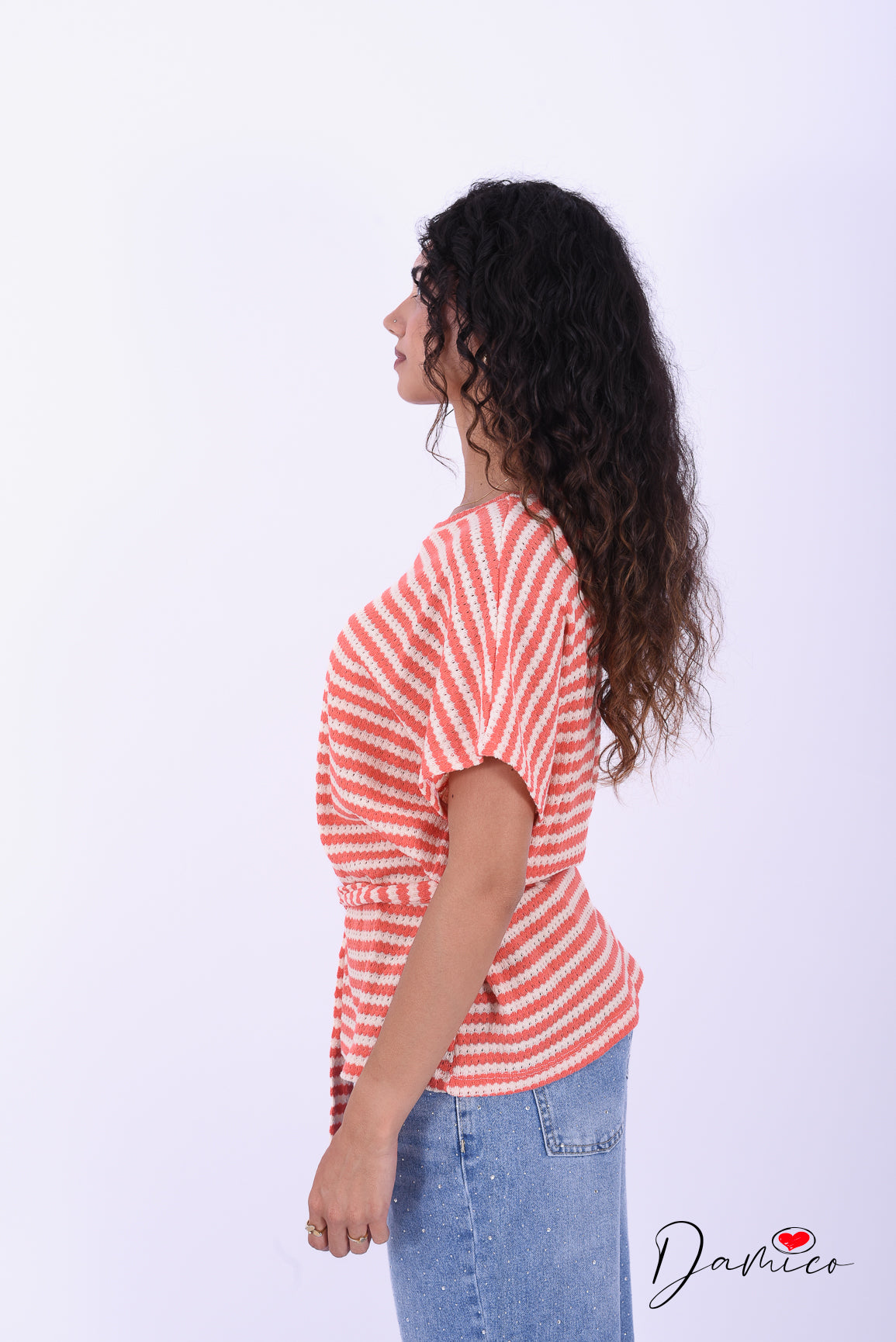 T-shirt lunga a righe breathable con cinturina