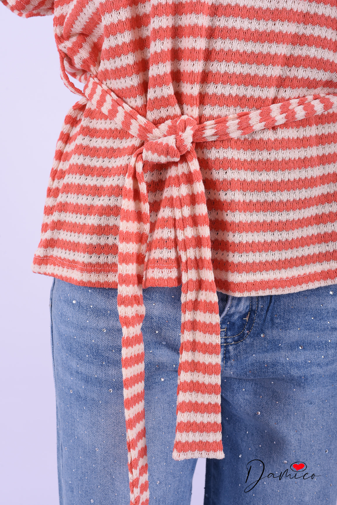 T-shirt lunga a righe breathable con cinturina