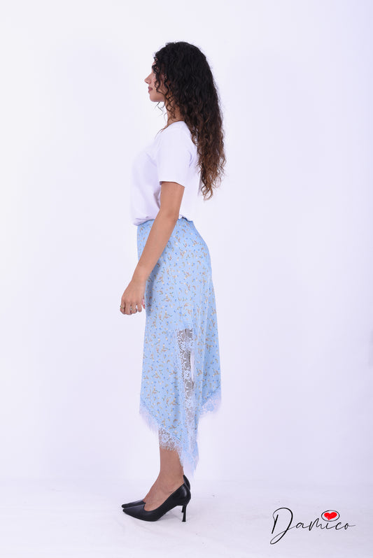 Gonna satin svasata pizzo flowers