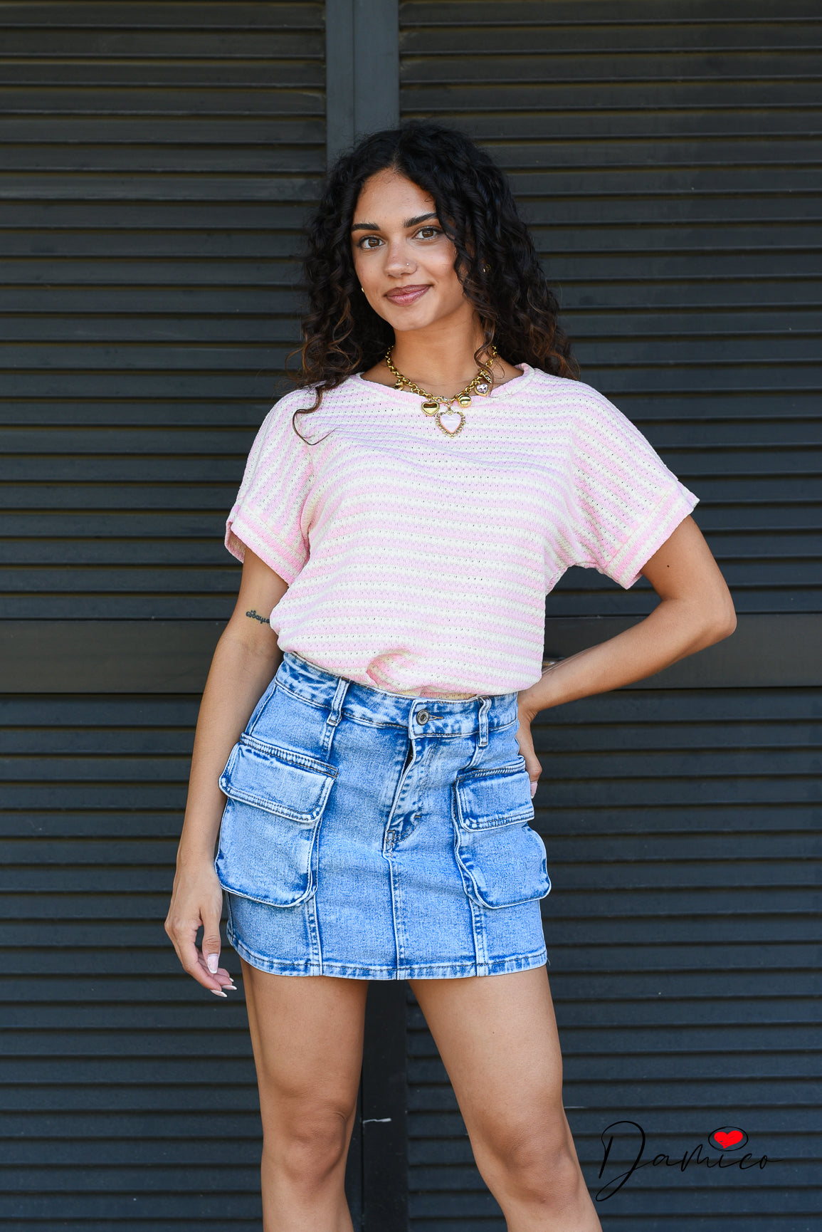 T-shirt a righe scollo tondo breathable