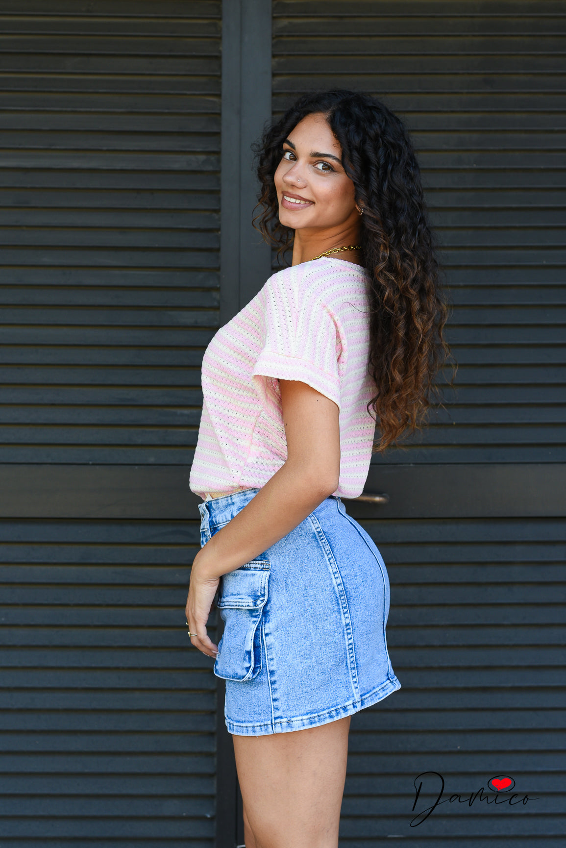 T-shirt a righe scollo tondo breathable