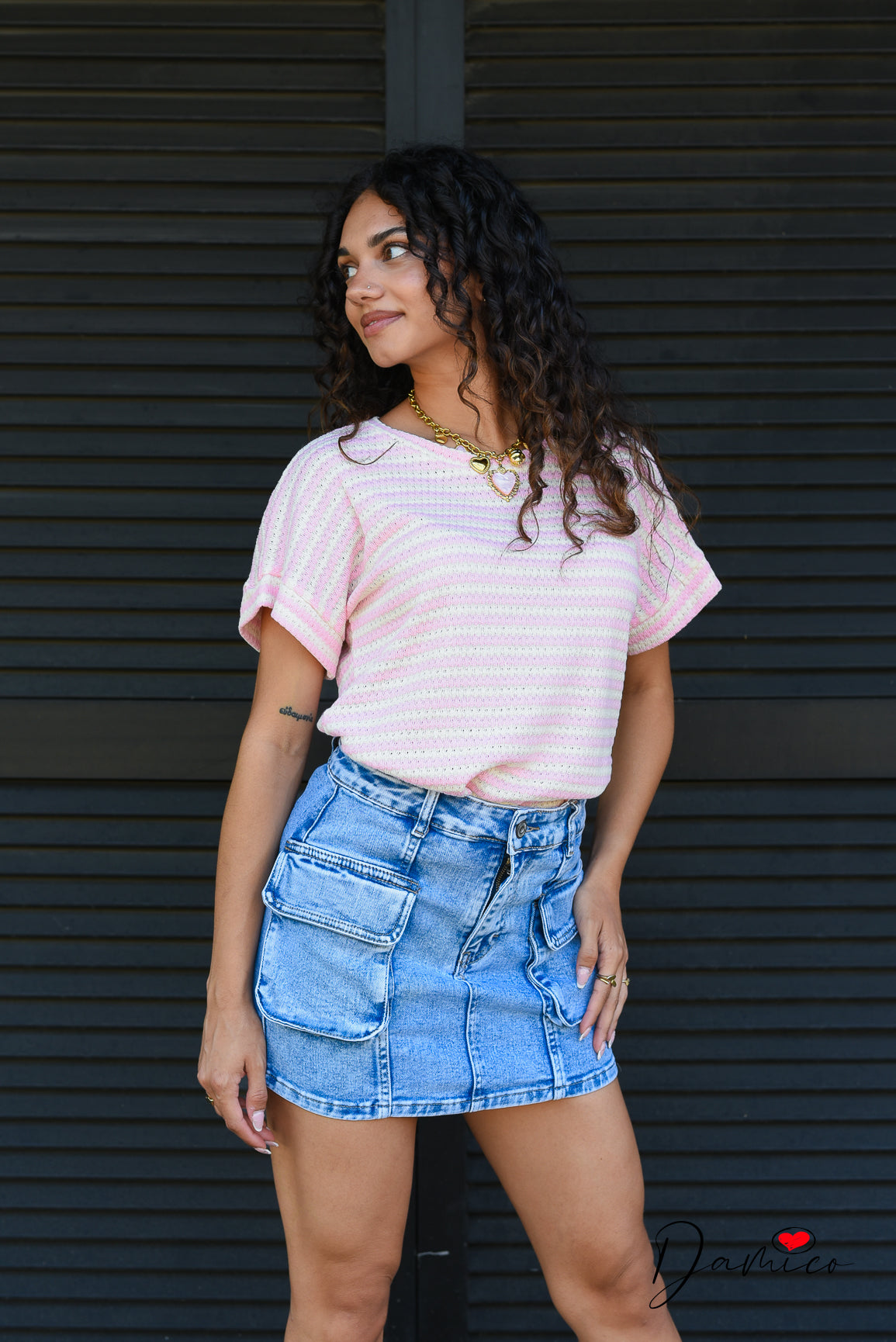 T-shirt a righe scollo tondo breathable