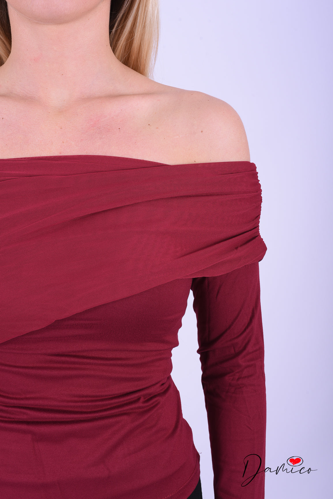 Maglia Shoulder off con tulle