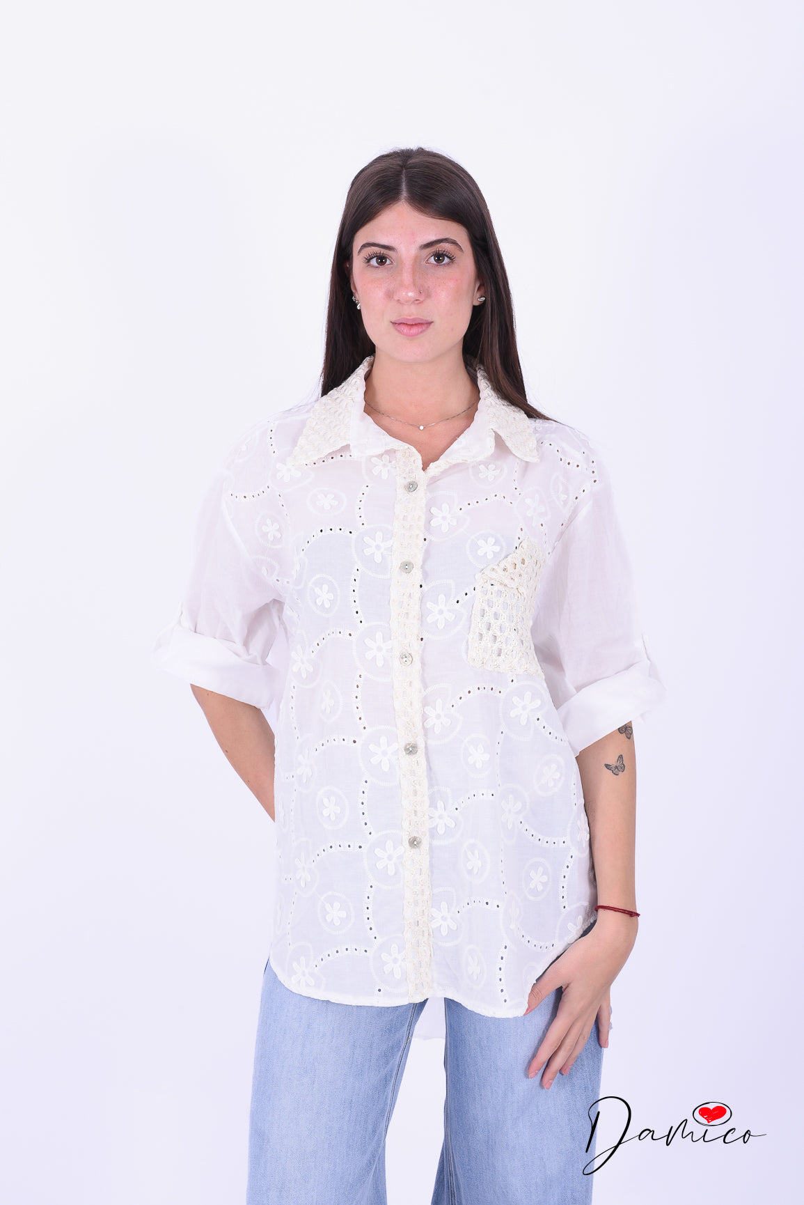 Camicia ricamata dettagli nido d'ape