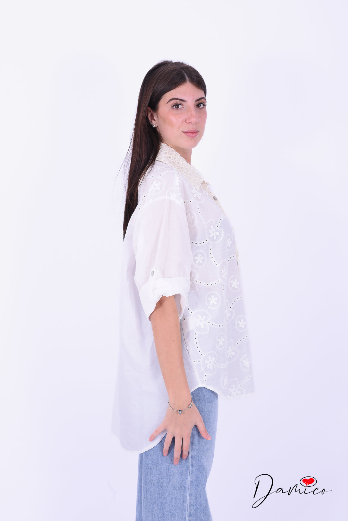Camicia ricamata dettagli nido d'ape