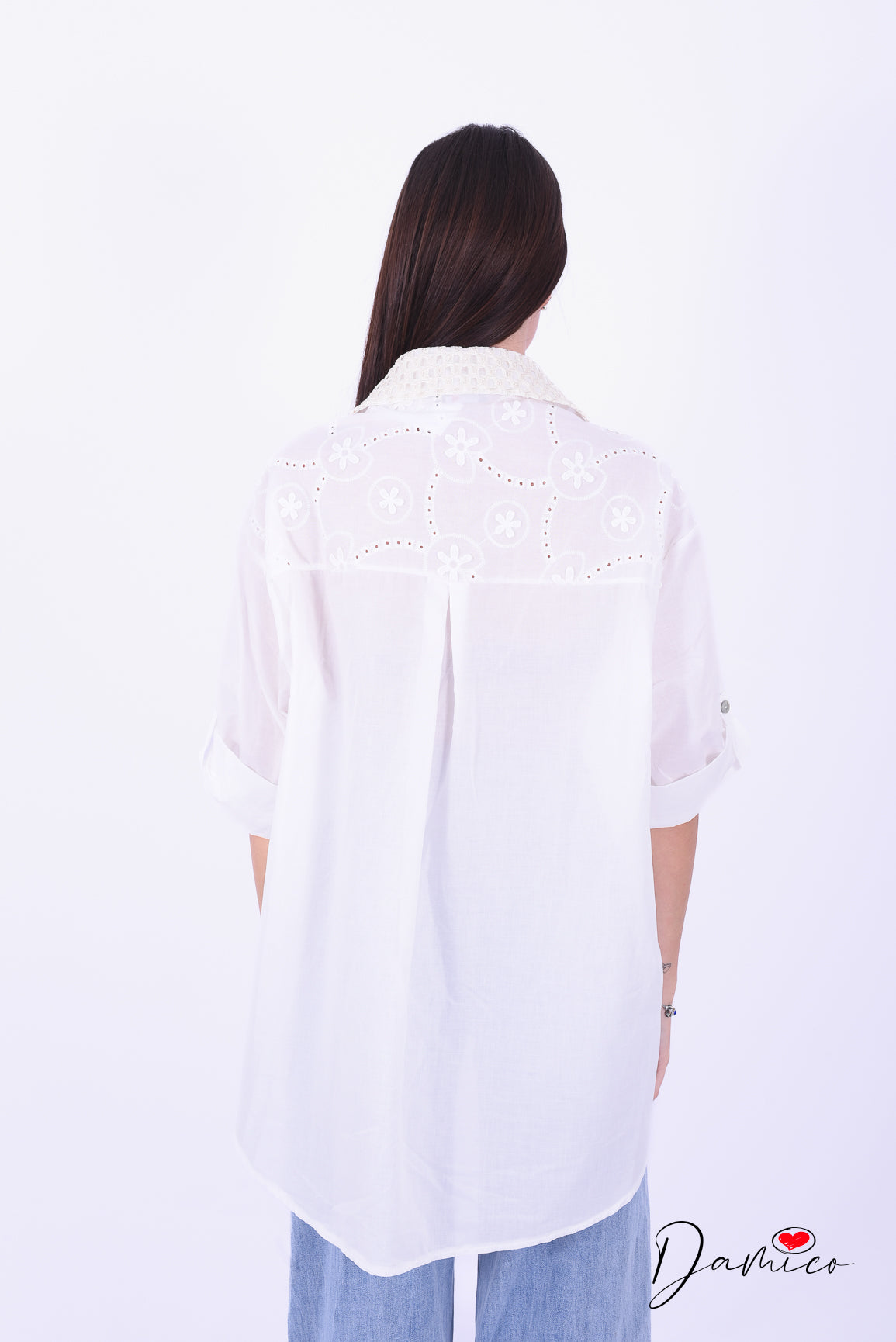 Camicia ricamata dettagli nido d'ape