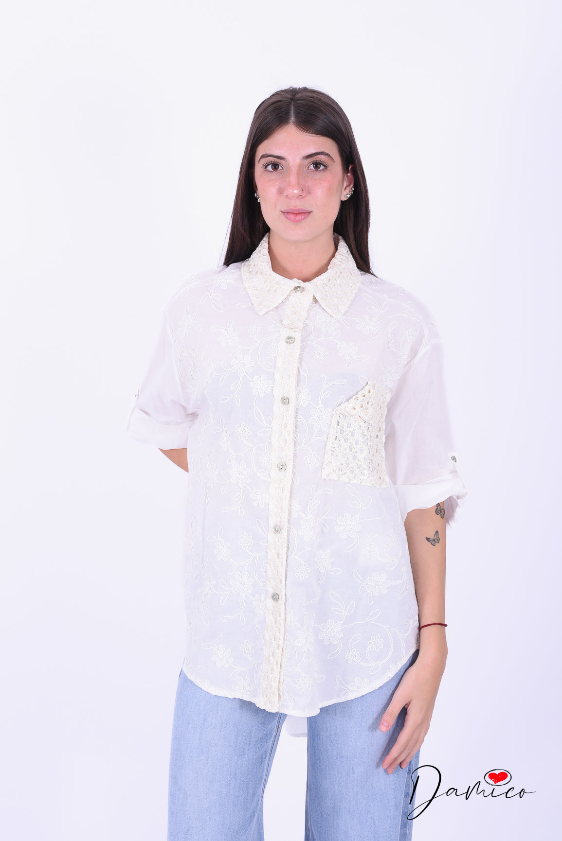 Camicia ricamata dettagli nido d'ape