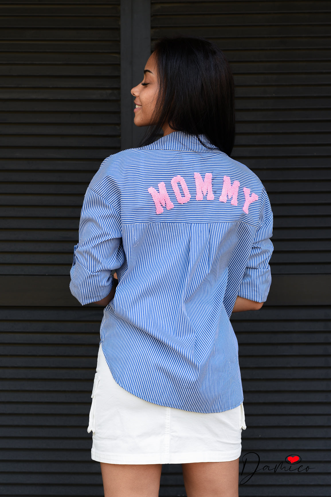 Camicia a righe con stampa cucita
