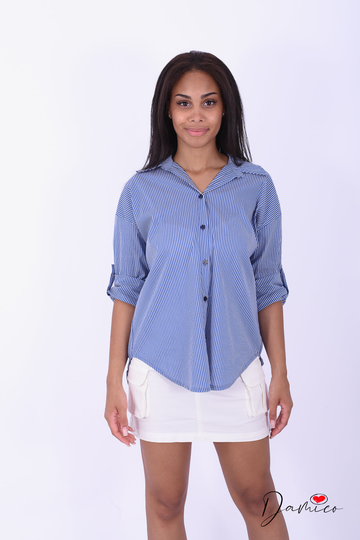 Camicia a righe con stampa cucita