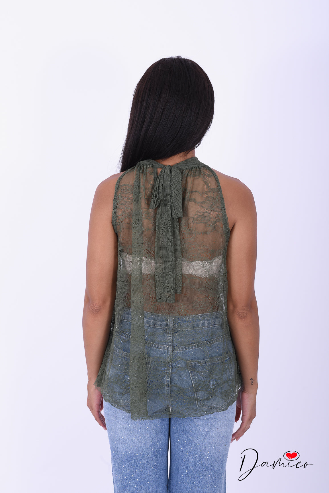Canotta halter pizzo volant