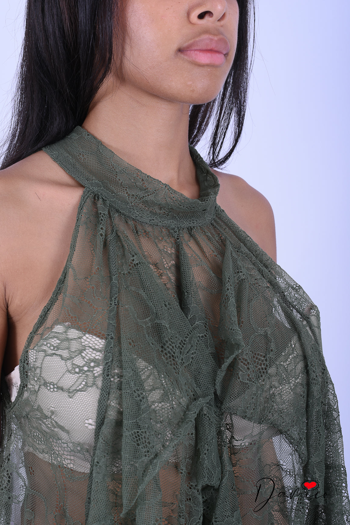 Canotta halter pizzo volant