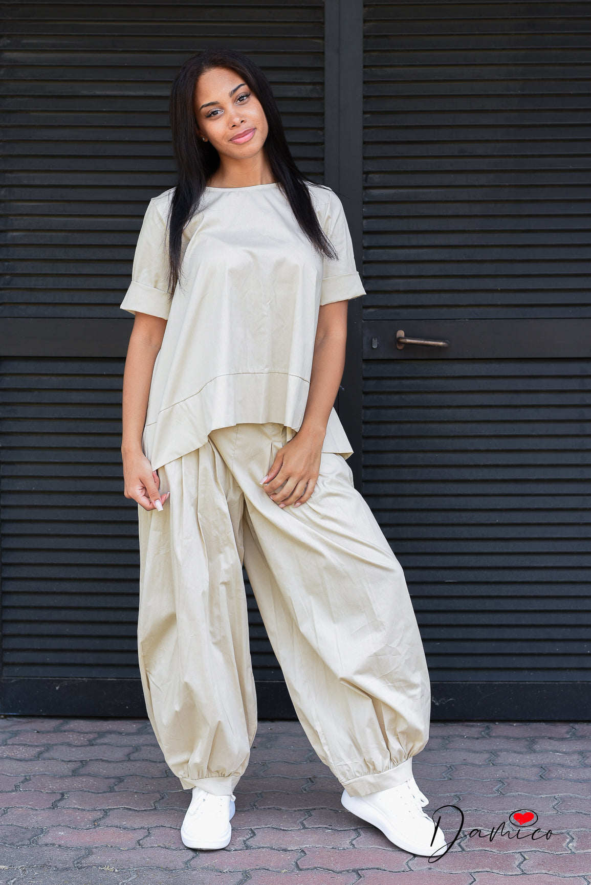 Blusa manica corta girocollo