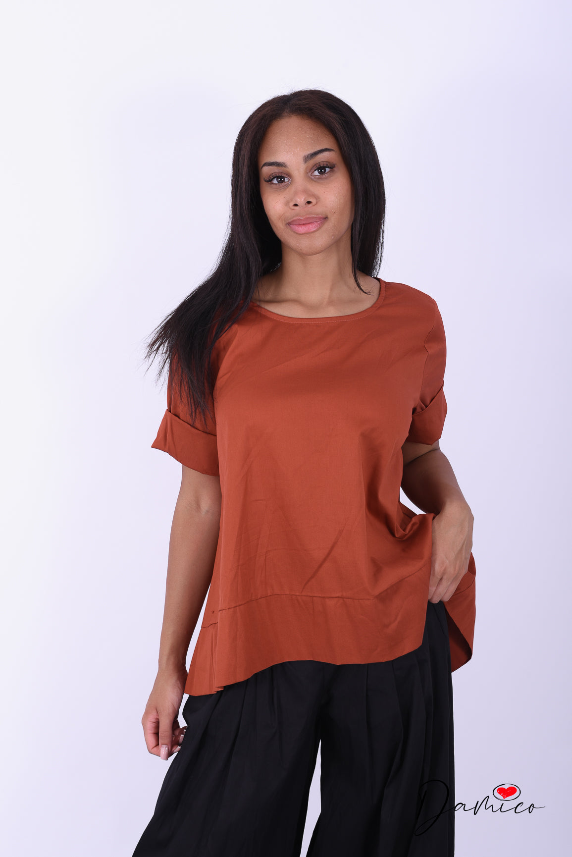 Blusa manica corta girocollo
