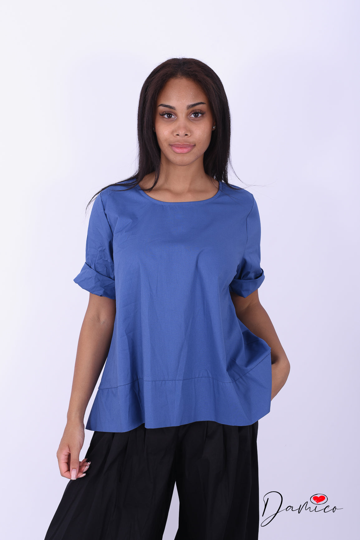 Blusa manica corta girocollo