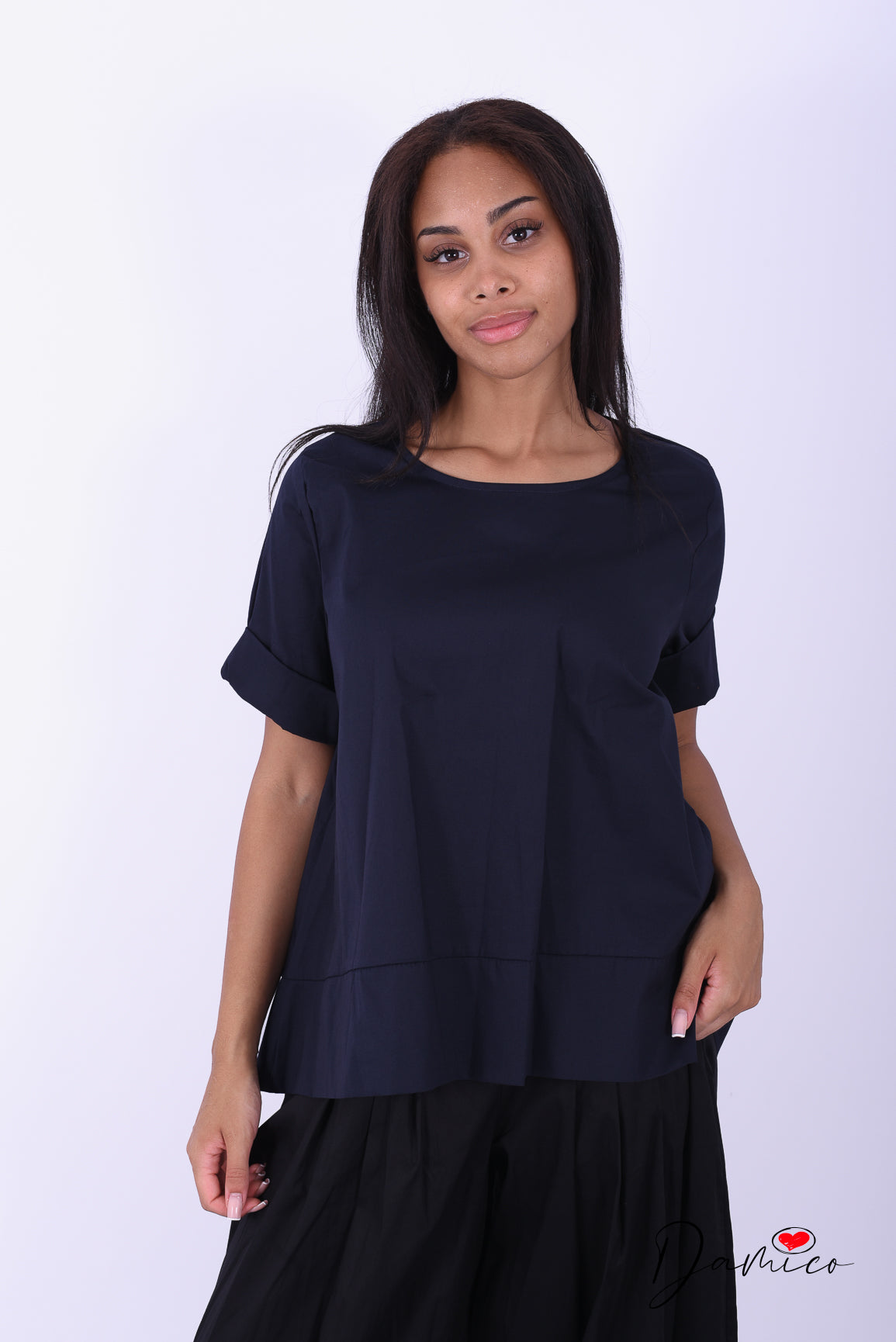 Blusa manica corta girocollo