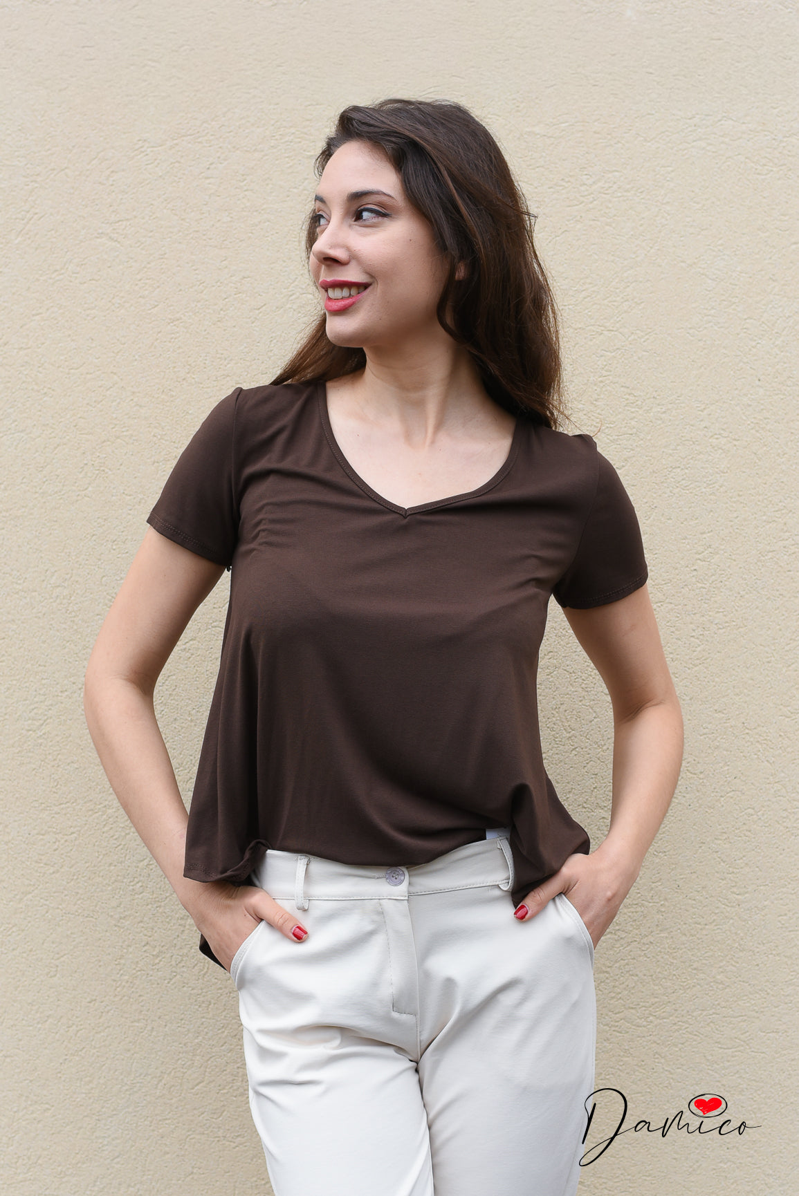 T-shirt Basic over V -6- 00437