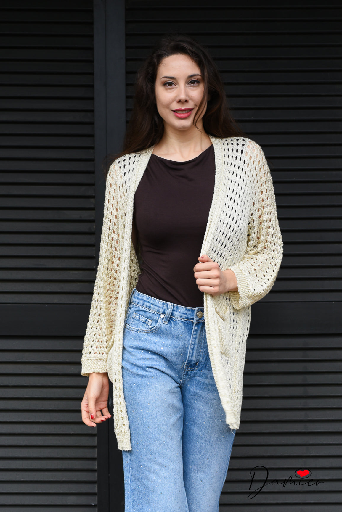 Cardigan traforato con tasche