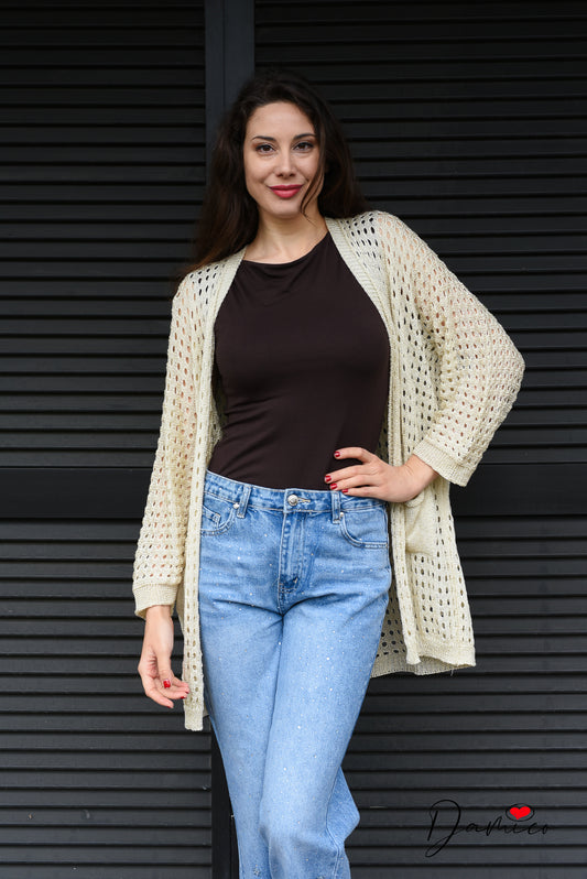 Cardigan traforato con tasche