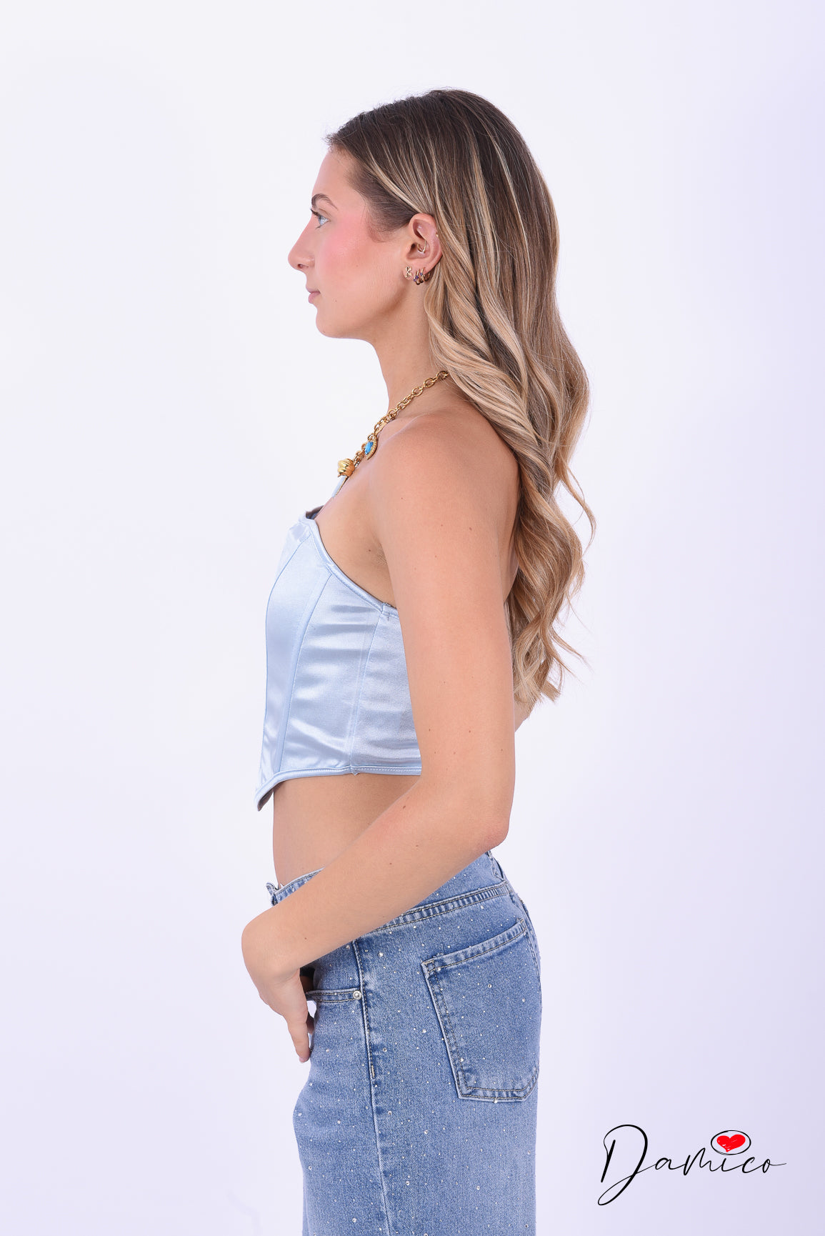 Top corsetto a fascia satinato