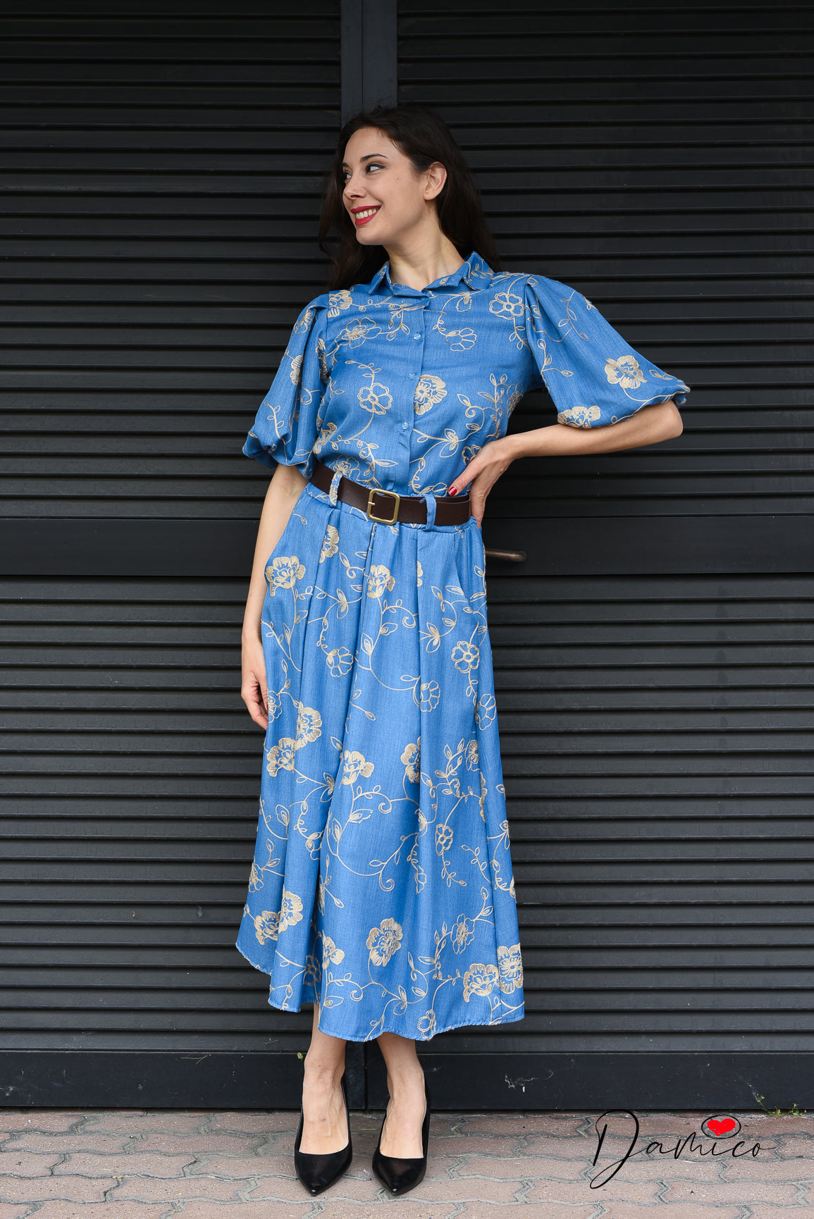Camicia mc a palloncino fiori ricamati