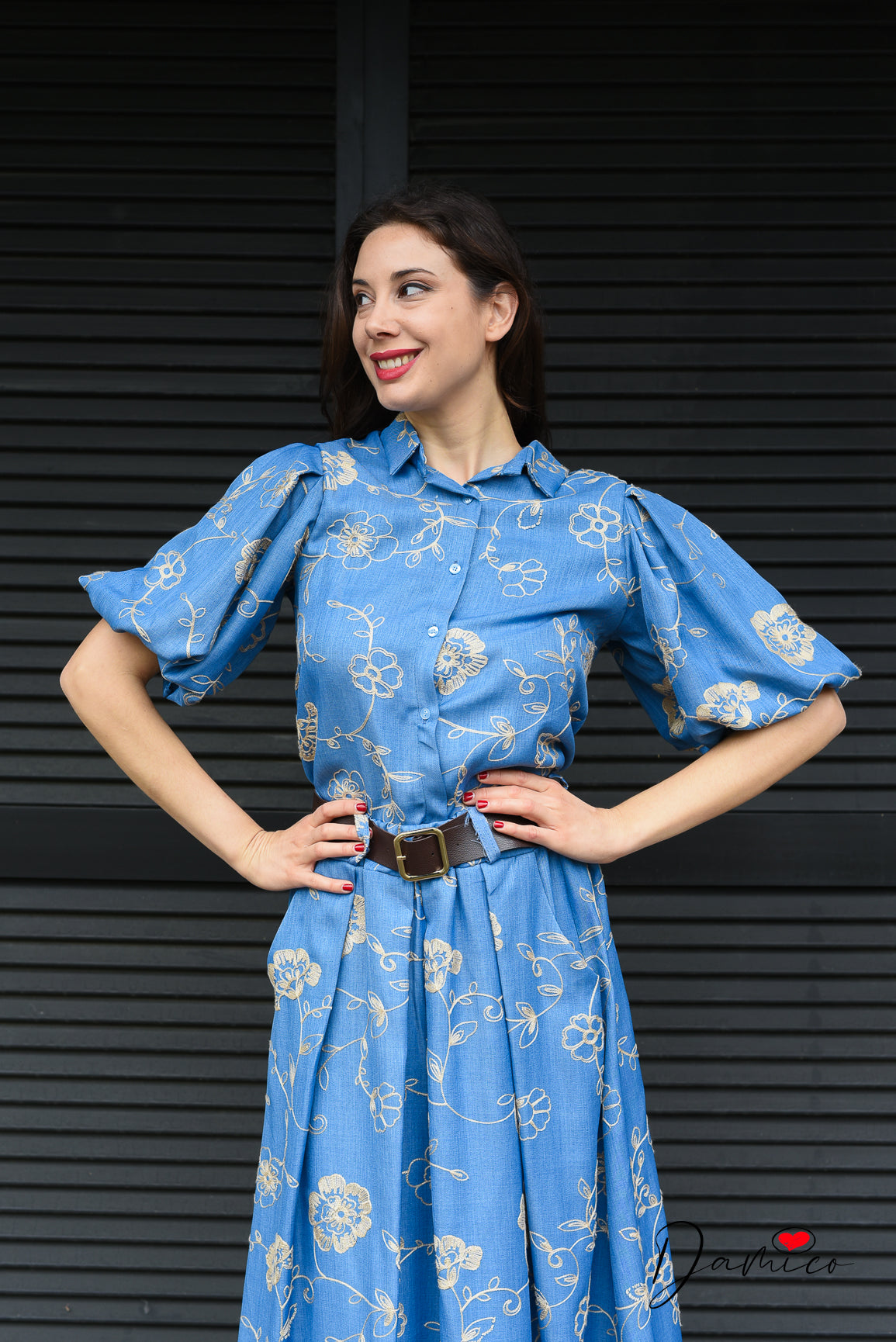 Camicia mc a palloncino fiori ricamati