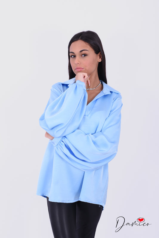 Blusa satin collo a V