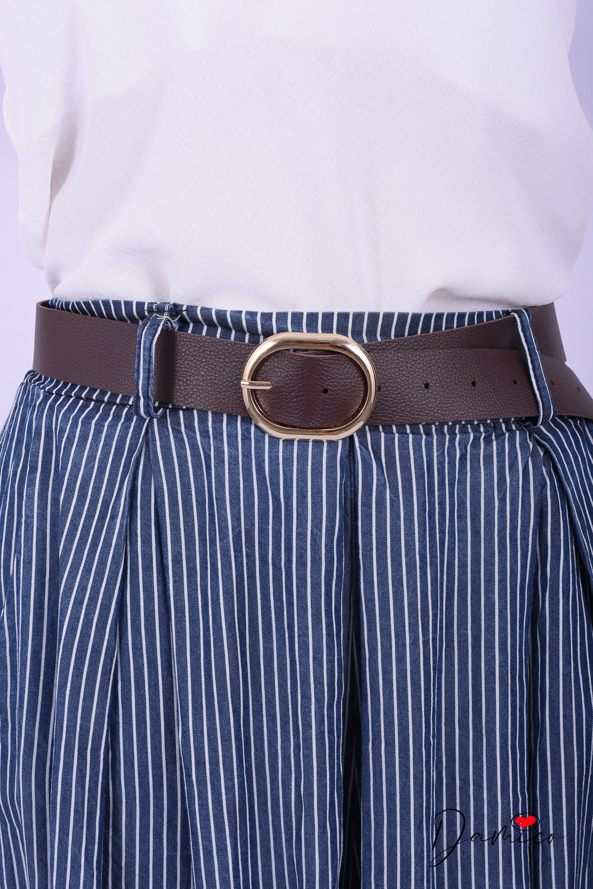 Panta palazzo gessato con cintura