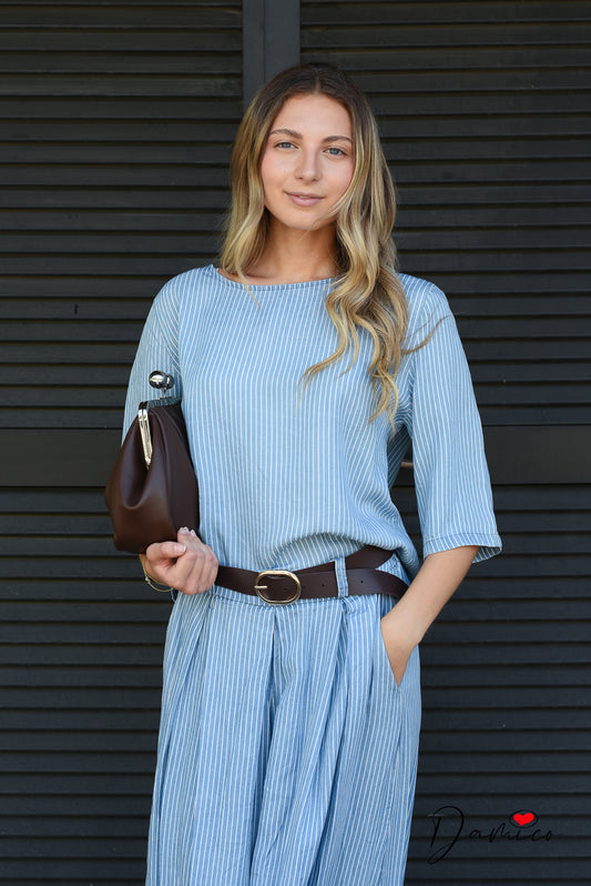 Blusa mc gessato bottoncini sul retro