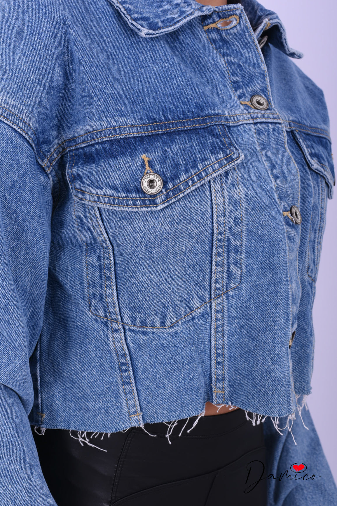 Giacca jeans fondo sfrangiato