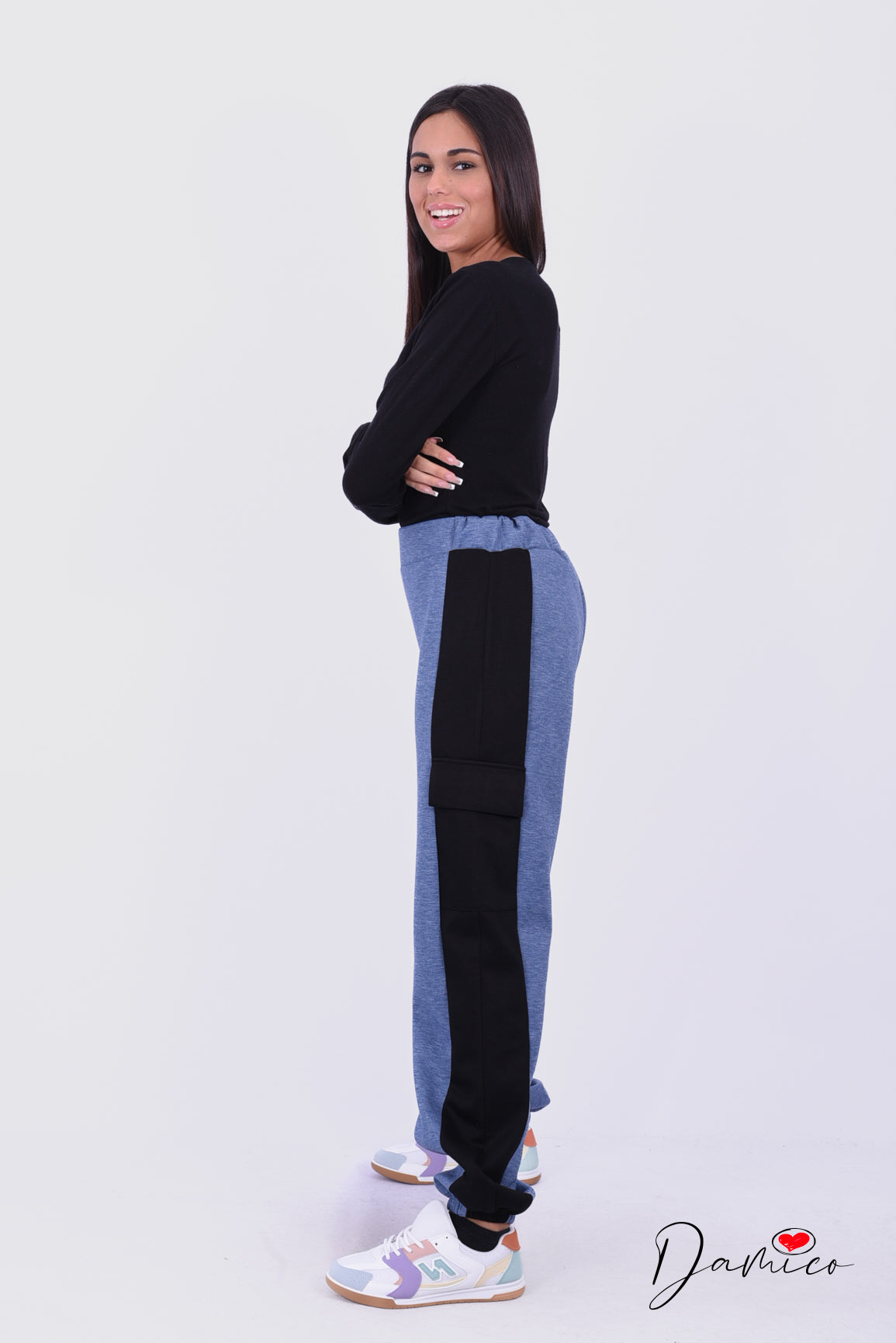 Pantalone cargo bicolore