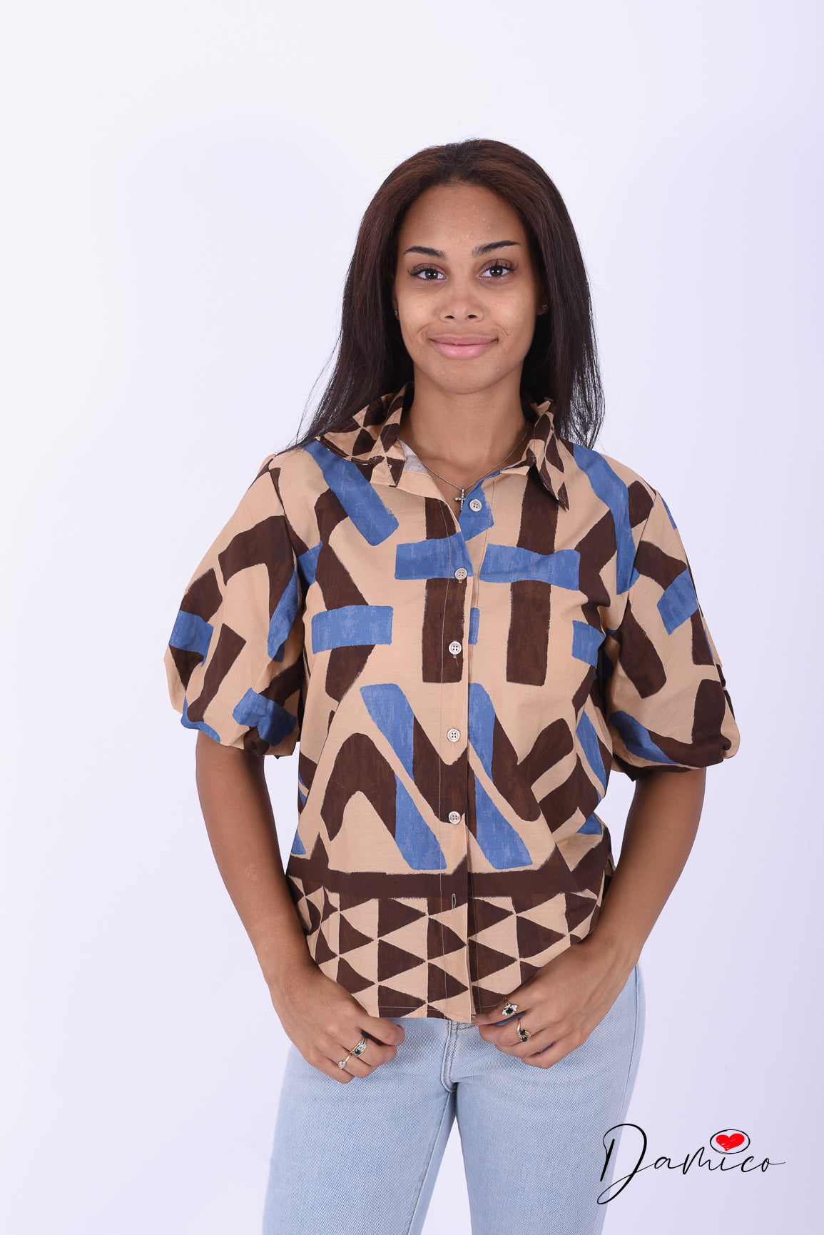 Camicia MC a palloncino geo