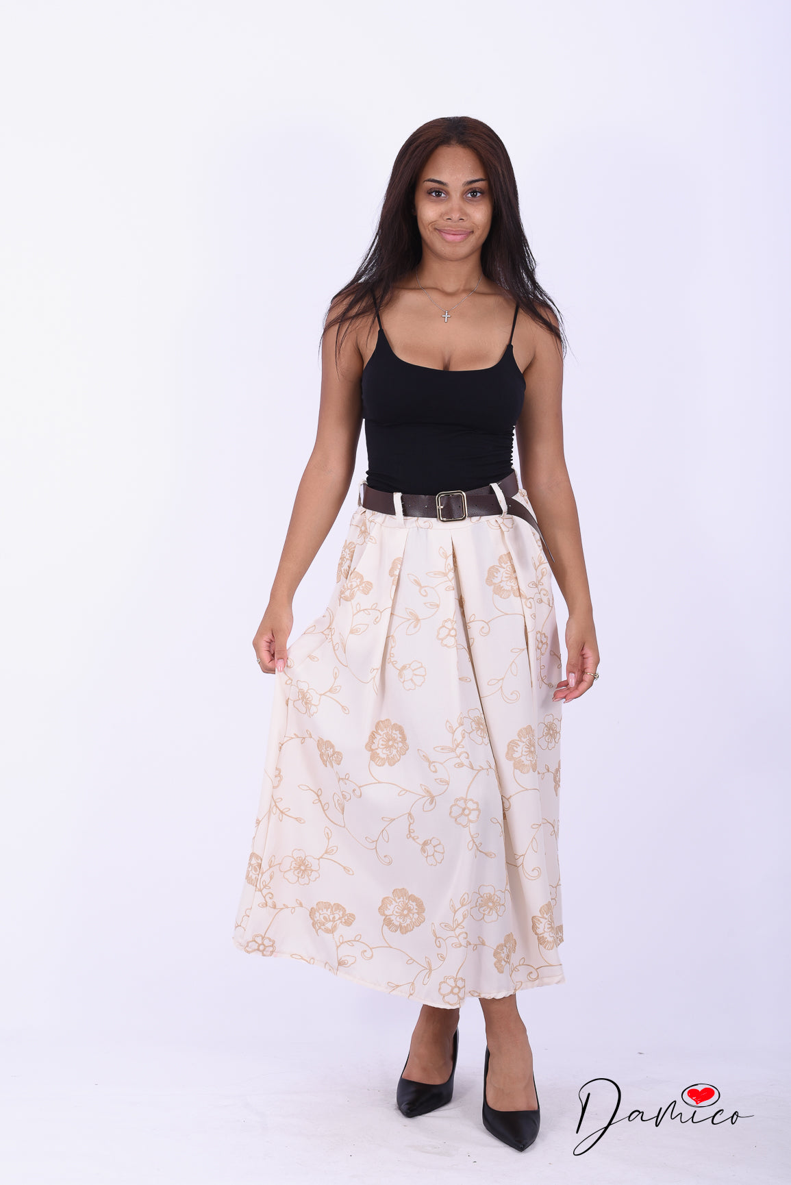 Gonna pinces fiori ricamati