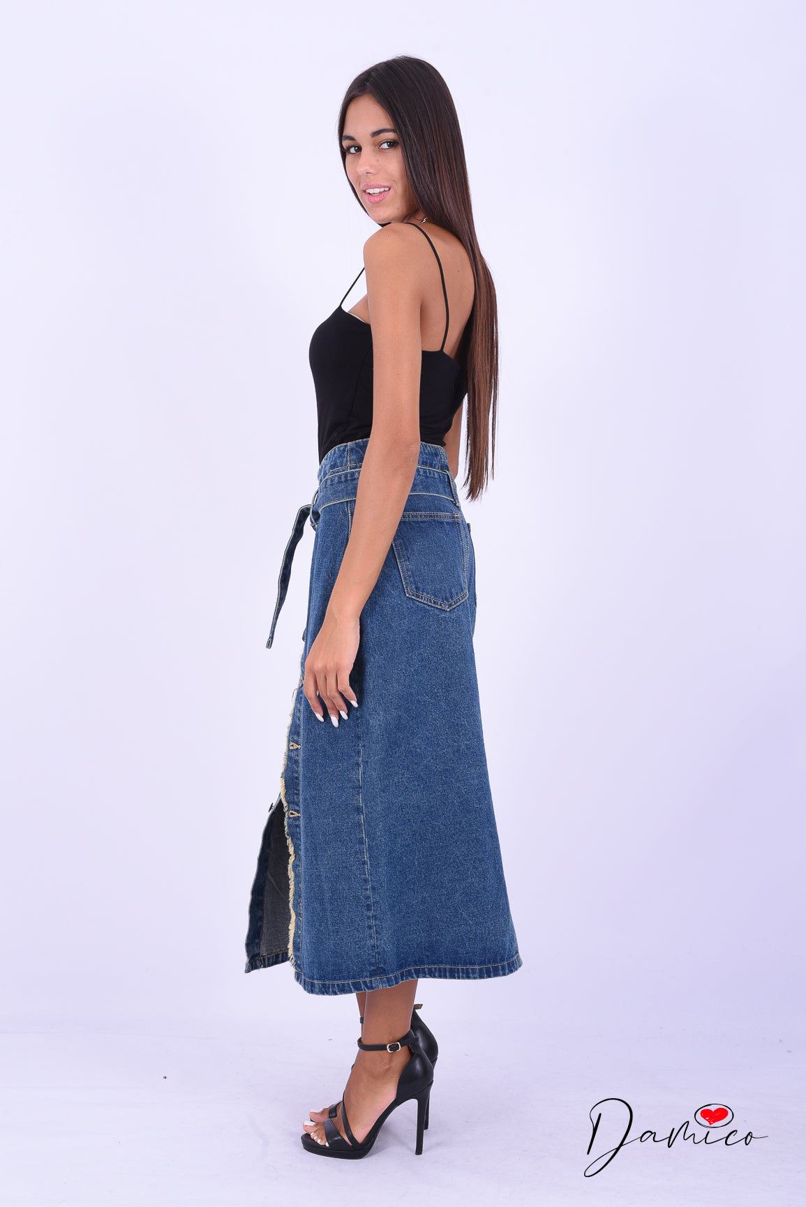 Gonna jeans con bottoni