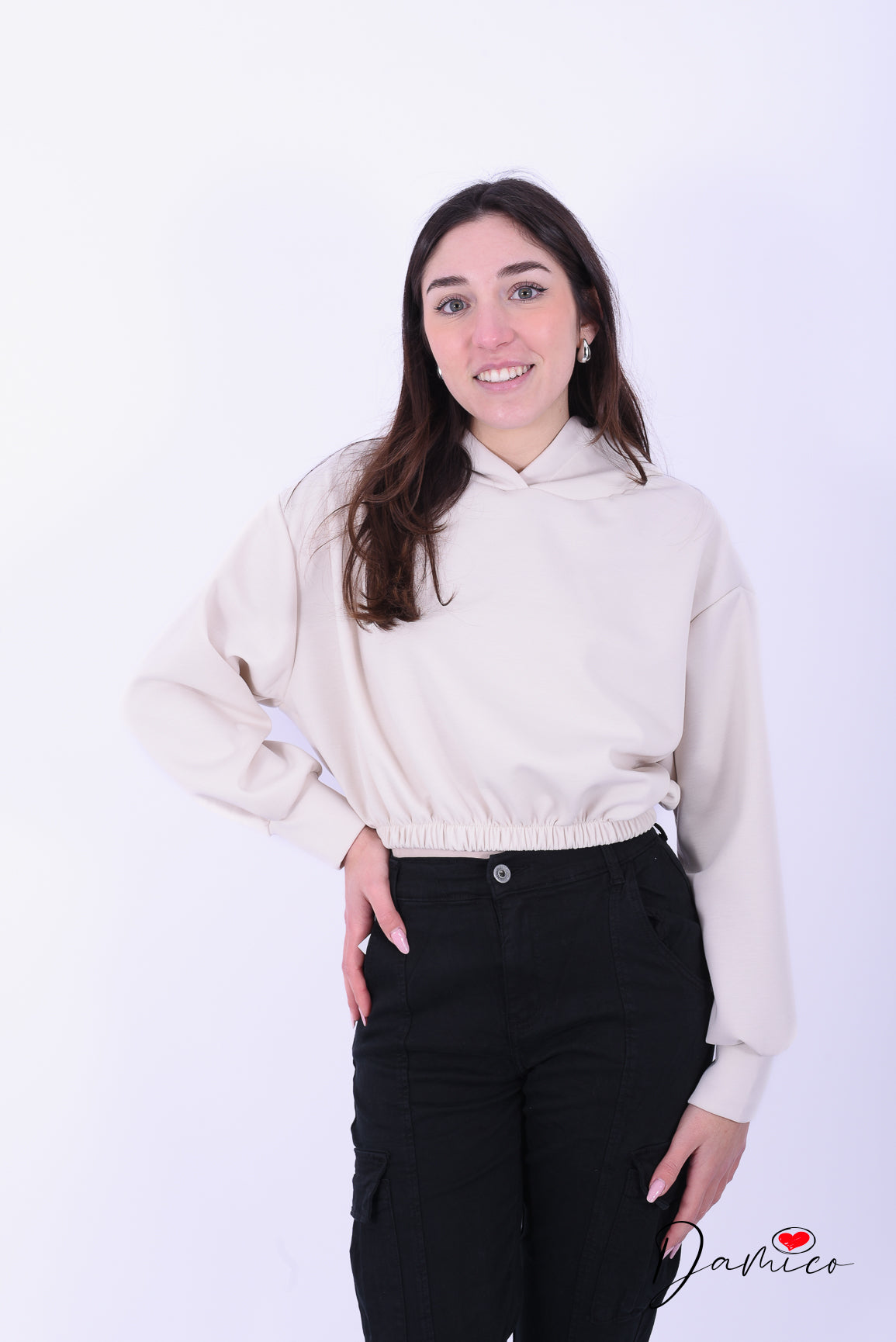 Felpa crop con cappuccio -6- 00402