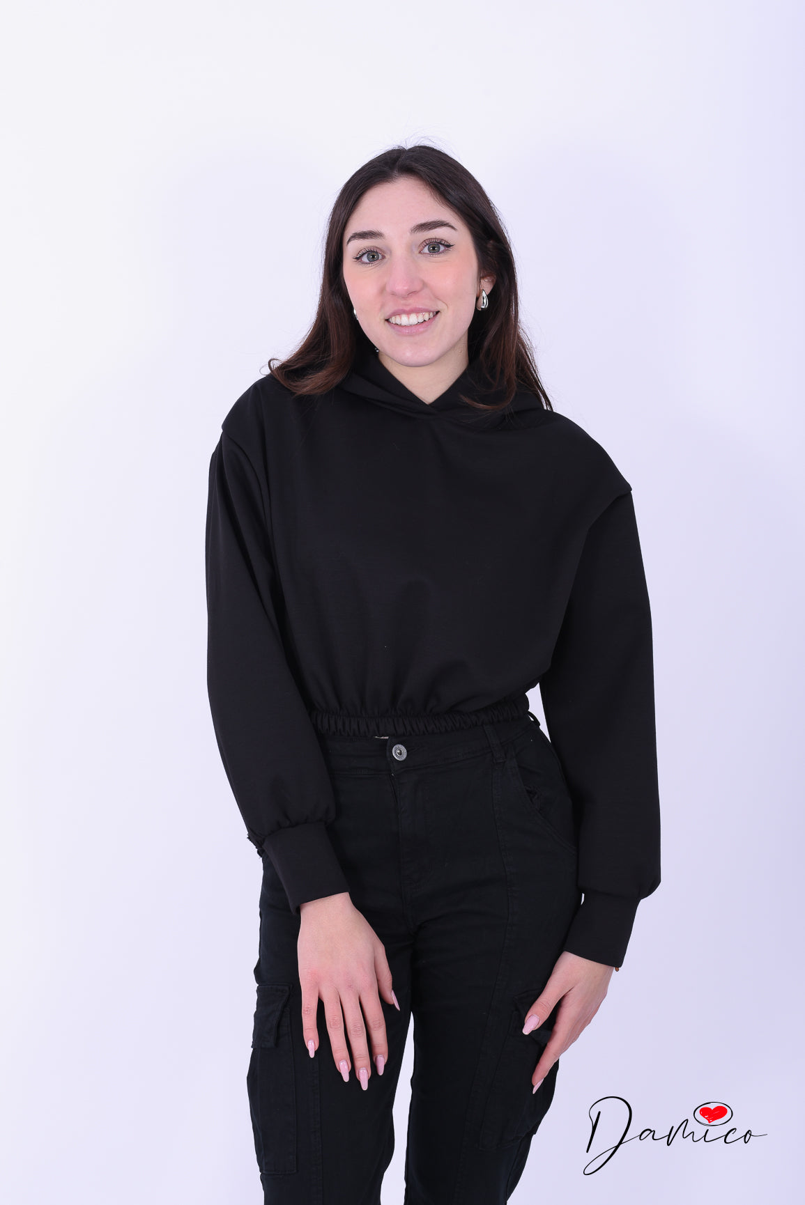 Felpa crop con cappuccio -6- 00402