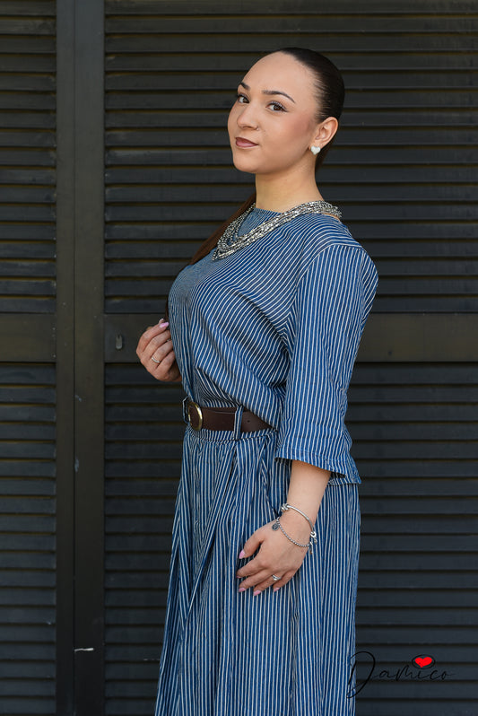 Blusa mc gessato bottoncini sul retro