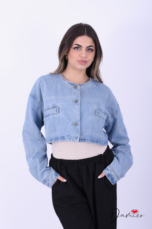 Giubbotto di jeans girocollo