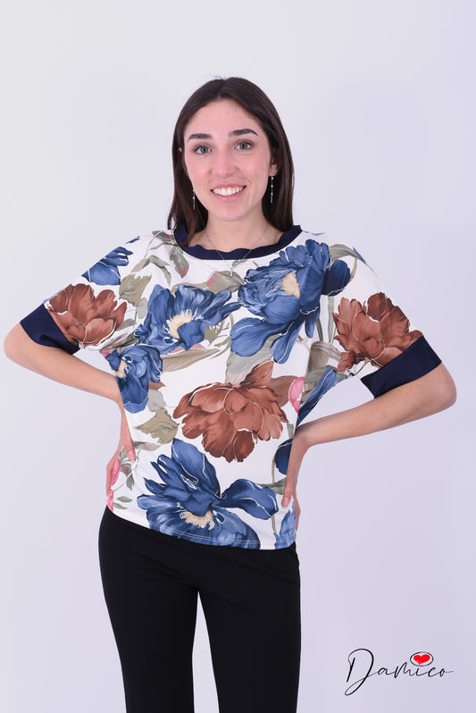 Blusa fiori con bordo